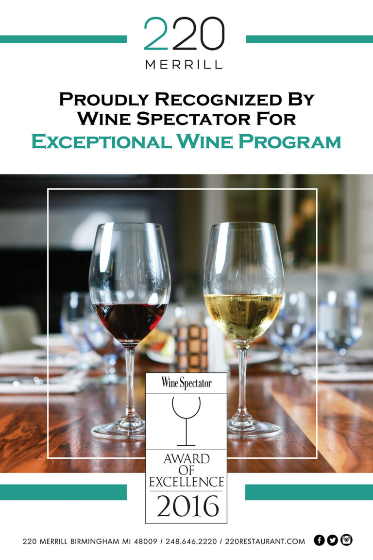 220	Merrill Receives Prestigious Wine Spectator “Award of	 Excellence”